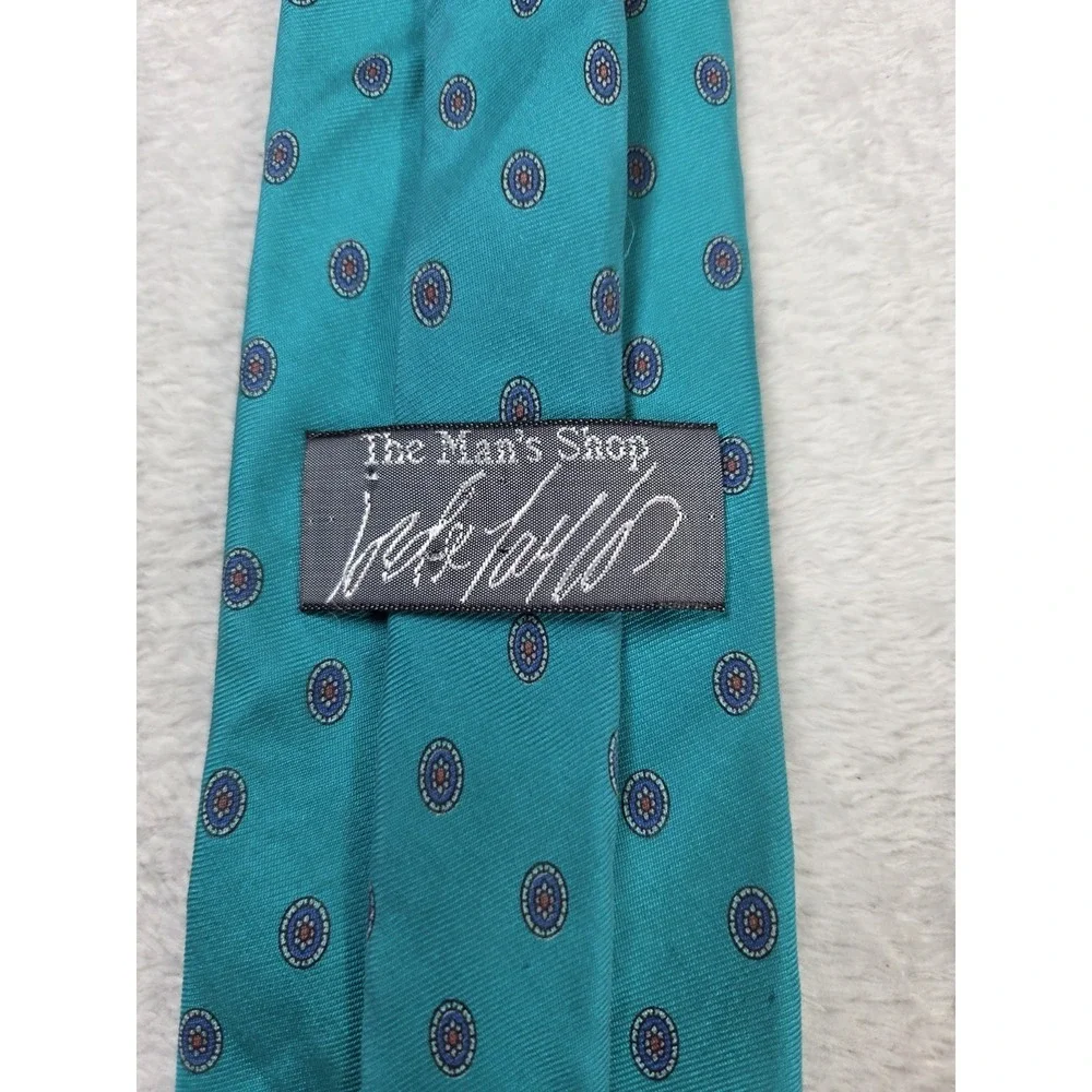 Joseph Abboud Silk Tie Teal Blue Medallion Dot USA Made Classic Mens Designer...